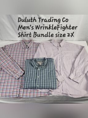 Duluth Trading Co. Wrinkle Fighter Bundle Size 2XL Three Button Up Plaid Shirts